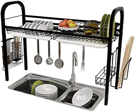 ZJF WDJ Black 304 Stainless Steel Sink Drain Rack Dish Rack Kitchen Rack - 3 Sizes. (Size : 84 * 28 * 64cm)