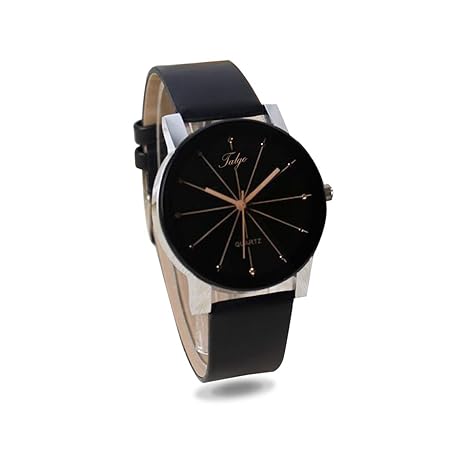 Analogue Black Dial Black Leather Strape Quartz Movement Womens Watch - 5049