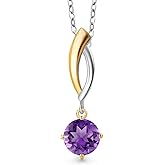 Gem Stone King 925 Silver and 10K Yellow Gold Purple Amethyst Pendant Necklace for Women | 1.00 Cttw | Gemstone February Birthstone | Round 6MM | With 18 Inch Silver Chain