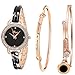Xinge Women's Dress Bracelet Watch and Bangle Set Rose Gold Black Band D3866L