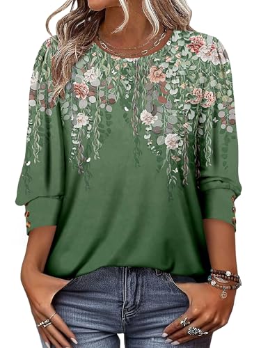 CRAZY GRID 2026 Trendy Tunic Tops for Women 3/4 Length Sleeve Loose Fit Shirts Button Up Blouses Dressy Casual Work Clothes at Amazon