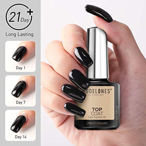 modelones Gel Top Coat Base Coat for Gel Nail Polish, 3Pcs 10ml No Wipe