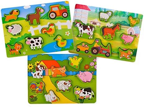 KIDS TOYLAND World of Animals Farm Wooden Puzzles for Toddlers and Kids - 3 Different Puzzles - Educational Toy Suitable for Ages 3 Years and Up (26 pcs)