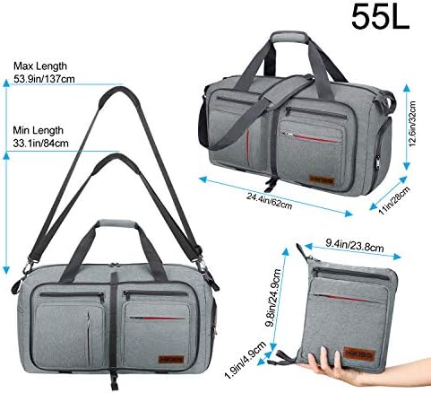 Travel Duffel Bag, 55L Foldable Duffle Bag with Shoes Compartment Packable Weekender Bag for Men Women Water-proof & Tear Resistant HIKISS-Grey 2 Travel Duffel Bag, 55L Foldable Duffle Bag with Shoes Compartment Packable Weekender Bag for Men Women Water-proof & Tear Resistant HIKISS-Grey