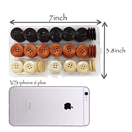 IDOXE Assorted Round Sewing Wood Wooden Buttons for Crafts Brown Beige 1 inch 25mm 4 Hole DIY Supplies