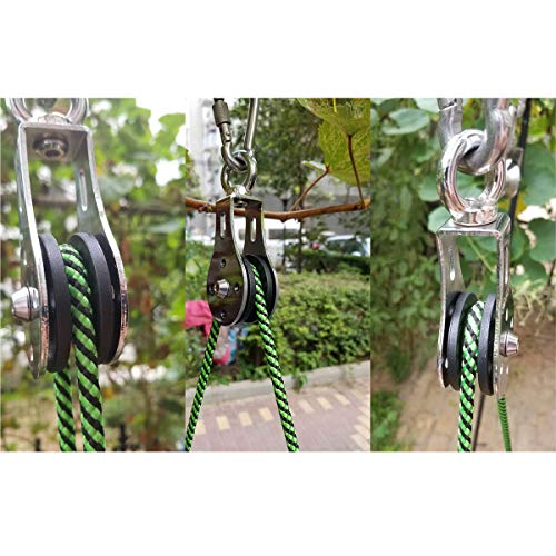 Lind Kitchen 1PCS Mute Pulley Block with Dual Bearings Nylon Wheel Groove 304 Stainless Steel Shell 360 Degree M8 Swivel Ring Lifting Traction Wheel