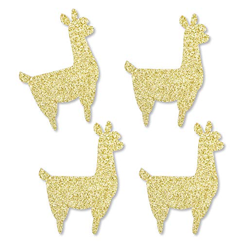 Gold Glitter Llama - No-Mess Real Gold Glitter Cut-Outs - Llama Fiesta Baby Shower or Birthday Party Confetti - Set of 24