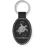 LaserGram Oval Keychain, Hawaiian Sea Turtle, Personalized Engraving Included (Black with Silver)
