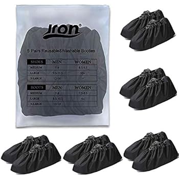 Jron 5 Pairs Premium Reusable Washable Shoe Cover Boot Covers for Contractors (5 Pairs | US 12-14 For Shoes/US 11-13 For Boots, Black)