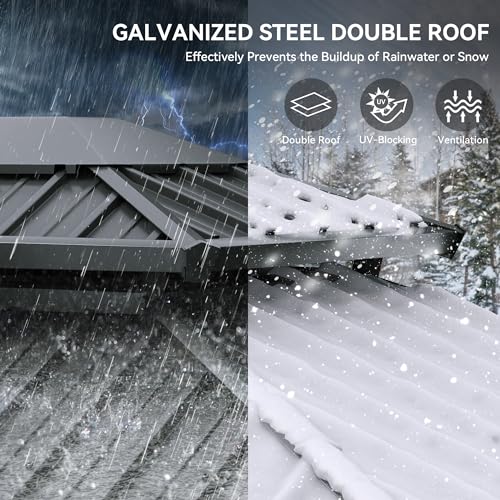 YITAHOME 10x12ft Hardtop Gazebo with Double Galvanized Roof, Netting & Curtains image 26