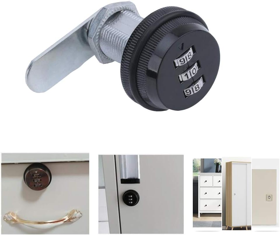 Combination Cam Lock Password Coded Lock Security Locks (3 Pack) for Safety of Box Cabinet Drawer 3-Digit 90 Degree Rotary Zinc Alloy (30mm): Office Products