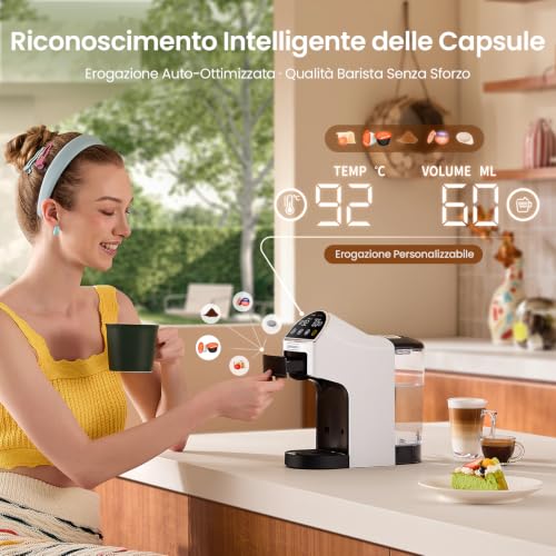 Magician2 Macchina da Caffè a Cialde e Capsule 5 in 1 per Casa e Ufficio | Adatto per ESE 44mm, Nespresso, Dolce Gusto, A Modo Mio, Macinato - Auto-Lock, TouchLED, Volume/Temp Regolabili, Preinfusione
