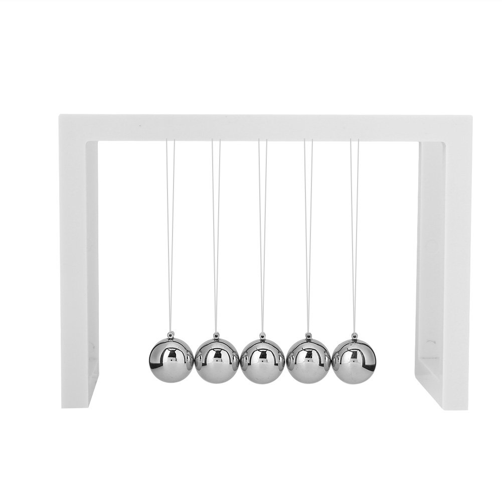 Newtons Cradle Balance Balls Relieve Stress Desk Educational Decoration Z Shaped Newton Pendulum for Your Desk(White)