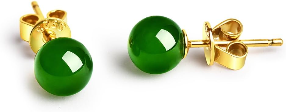 Dalwa Stud Earrings for Women 925 Sterling Silver Earrings with Gemstones Dark Green Jade in Gift Box
