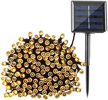 LED Solar Light String with Remote Outdoor Waterproof 36 Feet 12 Meter Long 8 Lighting Effects Warm White