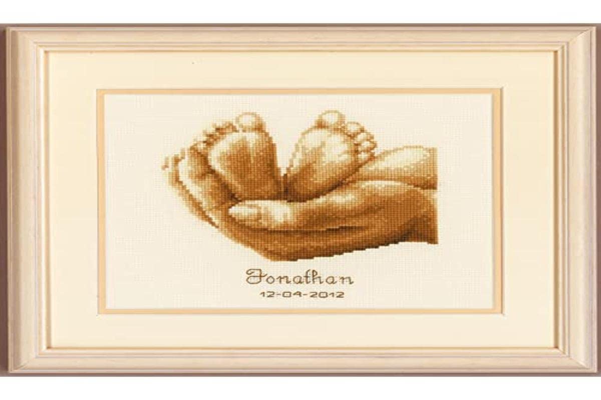 Vervaco Birth Record Tiny Feet Counted Cross Stitch Kit, Multi-Colour