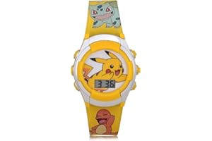 Pokemon Pikachu Digital LCD Quartz Yellow Wrist Watch with Yellow Strap, Cool Inexpensive Gift & Party Favor for Boys, Girls,