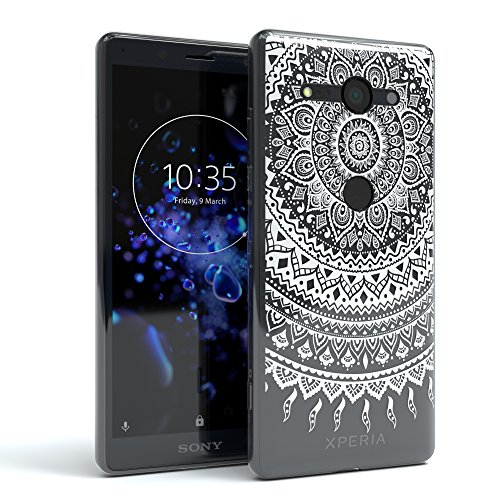EAZY CASE Hülle für Sony Xperia XZ2 Compact Schutzhülle Silikon Mandala Design, Slimcover Henna, Handyhülle, TPU Hülle/Soft Case, Silikonhülle, Backcover, indische Sonne, transparent, Weiß