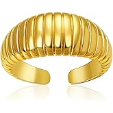 Zaycca Gold Plated Copper Open Adjustable Ring Stripe Thick Ring for Women