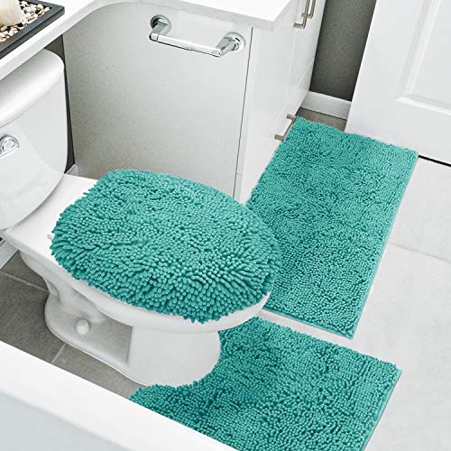 HOMEIDEAS 3 Pieces Turquoise Bathroom Rugs Set, Ultra Soft Non Slip
