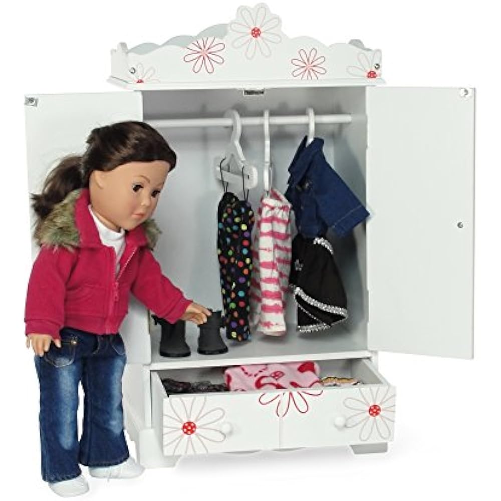 Furniture 18 Inch Doll Closet Floral Design Clothes Storage Armoire