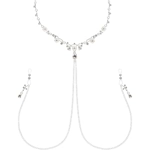 Encanova Fake Nipple Rings with Necklace, Nipple Clamps Sensory Toys Woman | Detachable Necklace, Adjustable Pressure,Silicon