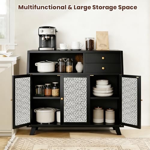Jorunb Sideboard Buffet Cabinet with Storage,2 Drawers & 3 Doors Collection - Buffet Cabinet,Coffee Bar Table for Kitchen,Dinning (Black)