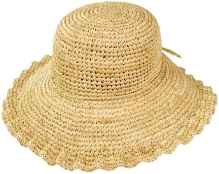 sur la tete Crochet Raffia Ruffle Brim Floppy Hat (1-Size, Natural)