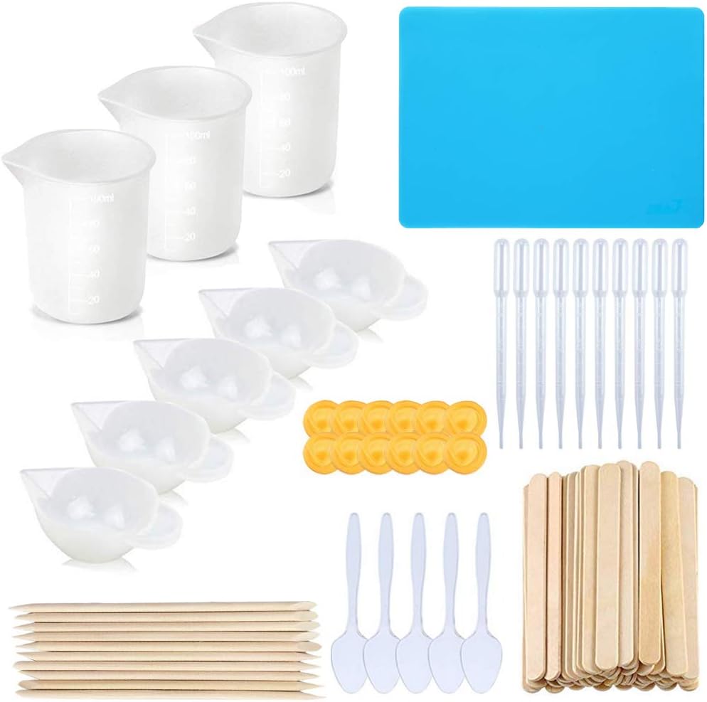 YZNlife 8PCS Silicone Measuring Cups for Resin 100ml, 10ml Mixing Cups,Epoxy Resin Tools kit with Mixing Sticks,Dropping Pipette, Finger Cots for Epoxy Resin, Casting Molds,Slime,Art, Waxing, Kitchen