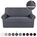 Turquoize Stretch Sofa Slipcover 2 Pieces Sofa Cover Couch Cover for 2 Cushion Couch Washable Furniture Protector Covers with Elastic Bottom Feature Thick Jacquard Fabric (Loveseat, Grey)
