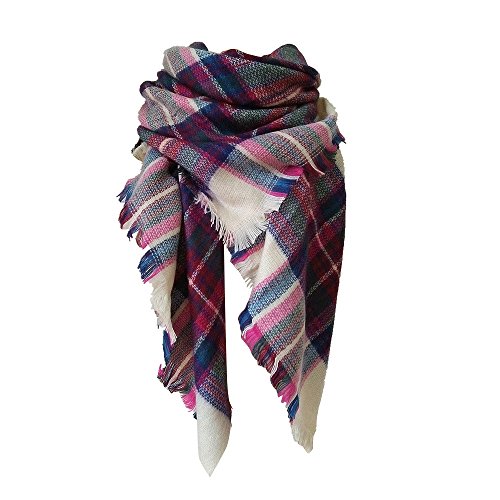 Large Tartan Fashion Women Scarf Lovely Best Gift Warm Plaid Blanket Scarf Wrap Shawl (pink)