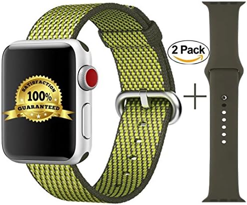 Band for Apple Watch Woven Nylon Dark Olive With Dark Olive Silicone (2 packs) for Apple Watch Band Series 3/2/1, 38 mm Strap Replacement Sport Band for Women