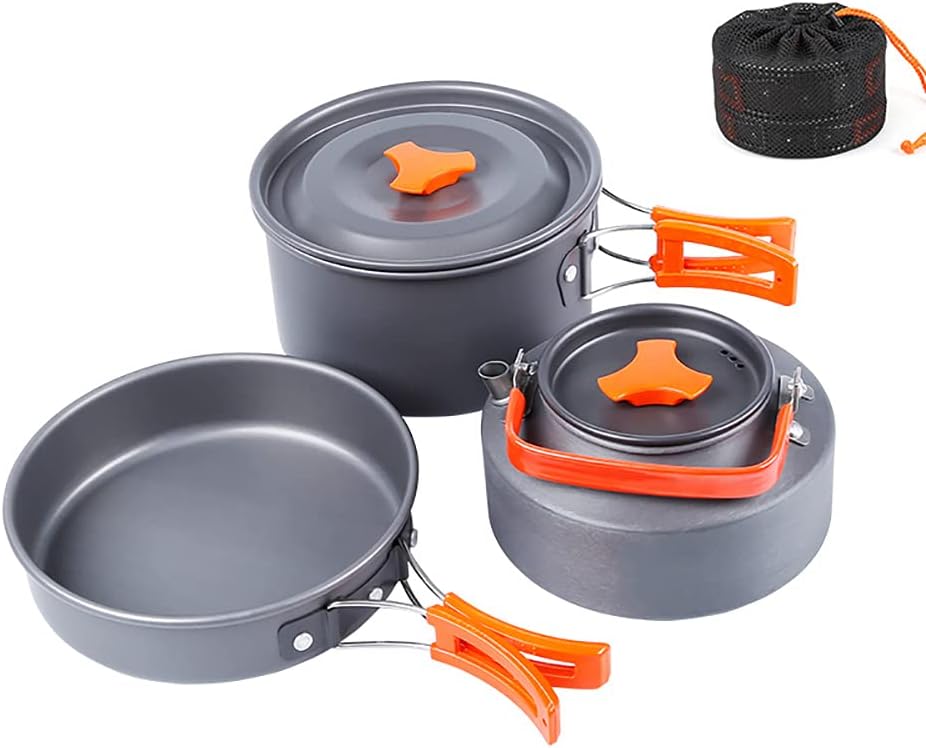 5 Pc Hard Anodized Camping Cookware Outdoor Cook Set, Stackable