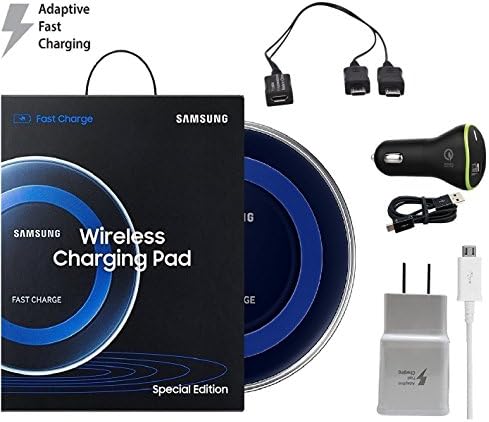 Official Samsung Qi Wireless Charging Pad - with 2A Wall &amp; Quick Car Charger By PureGear + USB Cable (Combo US Retail Packing)