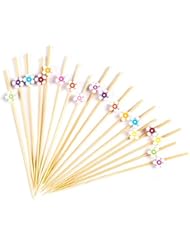 PuTwo Cocktail Picks Handmade Bamboo Toothpicks 100pcs 4.7â€ in Multicolor Flower