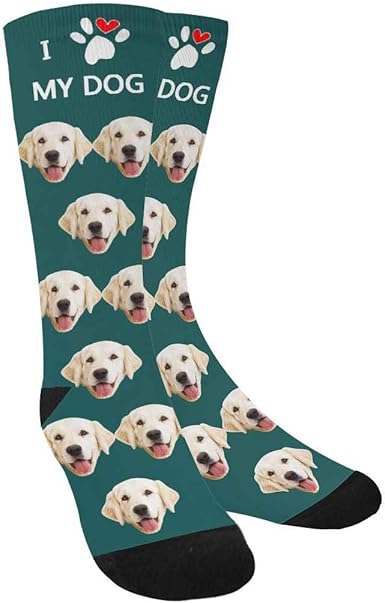 Amazon Com Custom Face Socks For Men And Women I Love My Dog Cute Paw Animal Face Socks Clothing