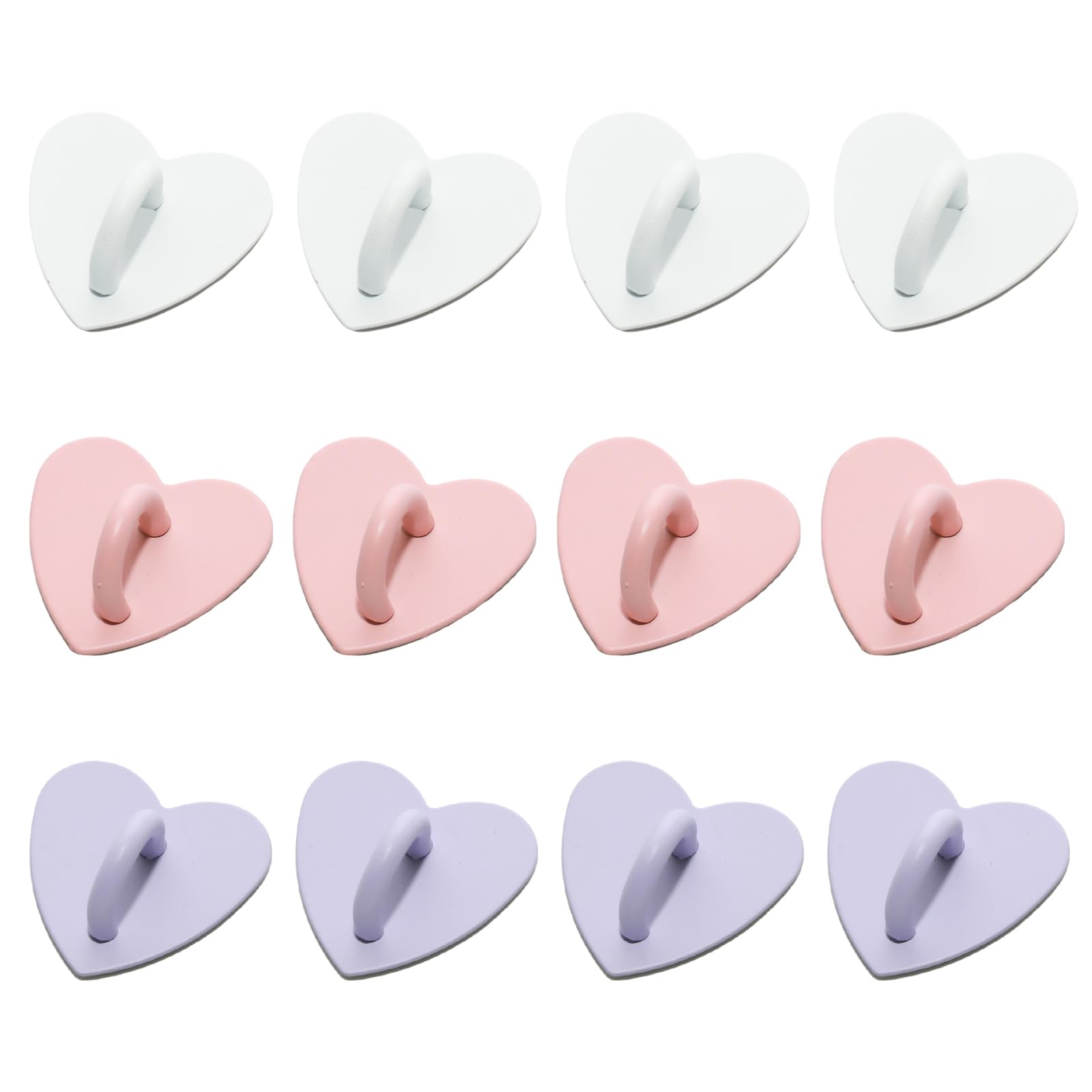 YUYUDEHM 12 Pcs Heart Phone Charm Hook, Cell Phone Finger Ring, Phone Charm Holder, Adhesive Metal Finger Grip Loop Stand (White, Pink, Purple)