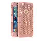iPhone SE Case Pandawell Hybrid Heavy Duty Shockproof Diamond Studded Bling Rhinestone Case with Dual Layer [Hard PC+ Soft Silicone] Impact Protection for Apple iPhone SE / 5S - Rose Gold