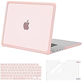 MOSISO Compatible with MacBook Pro 16 inch Case 2026-2021 M4 M3 M2 M1 A3403 A3186 A2991 A2780 A2485,Crack-Resistant Heavy Duty Hard Case with TPU Bumper&Keyboard Skin&Screen Film, Pink