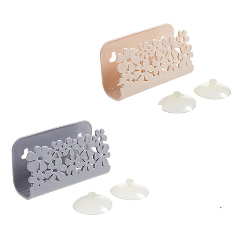 Photo 1 of Nomija 2Pcs Sponges Holder Rack Kitchen Sink Organizer Caddy - Plastic Storage Basket Holder for Sponges, Soaps, Scrubbers (Gray & Beige)