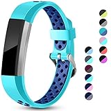 Maledan Replacement Bands Compatible for Fitbit Alta, Fitbit Alta HR and Fitbit Ace, Accessory Sport Bands Air Holes Breathable Strap Wristbands with Stainless Steel Buckle, Teal/Blue, Small