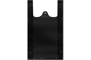 LazyMe T Shirt Bags, Black Plastic Bags with Handles for Grocery and Shopping Retail, Bolsas De Plastico Para Negocio, 12x20 Inches (50 pcs)
