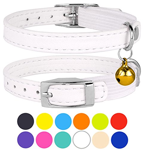 CollarDirect Leather Cat Collar, Breakaway Cat Safety Collar Elastic Strap, Kitten Collar Cat Bell Black Blue Red Orange Lime Green (Neck Fit 6