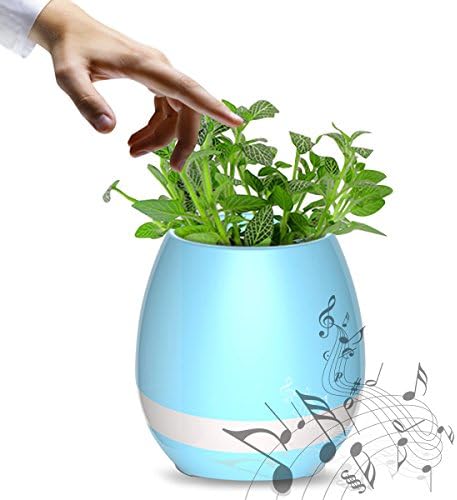 NPOLE Music Plant Flower Planter Pot Smart Bluetooth Speaker Wireless Touch Plant Piano Music Playing Rechargeable Night Light Flowerpot for Office Home Decor Creative Gift(without Plant) Blue