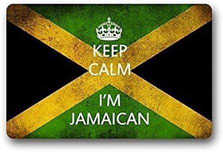 Our Iris Keep Calm I'm Jamaican and Flag of Jamaica Welcome Door Mat Rug Indoor/Outdoor Mats Welcome Doormat Decor Rug 23.6(L) x 15.7(W)