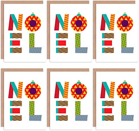 Wee Blue Coo Christmas Cards 6 Pack - Noel Patchwork Colourful Set Xmas Cards, 17.5 x 12.5 cm