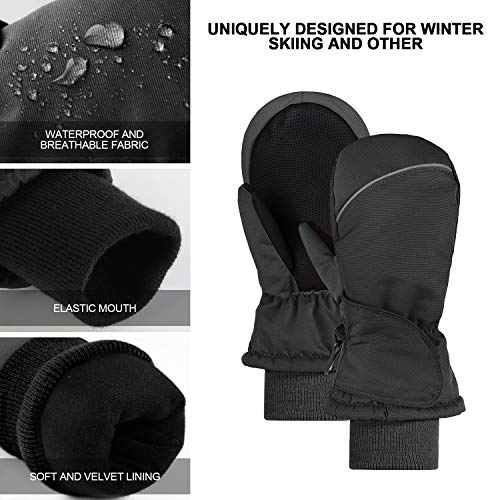 Fazitrip Mittens Gloves 3M Thinsulate Warm Windproof Girls Boys Kids Ski Gloves,Black,S (2-3 years) - Thumbnail 3