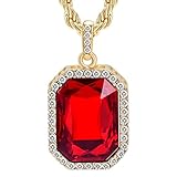 Cuccu 14K New Gold Plated Mens Iced Out Ruby Octagon Hip Hop Pendant with 3mm 24