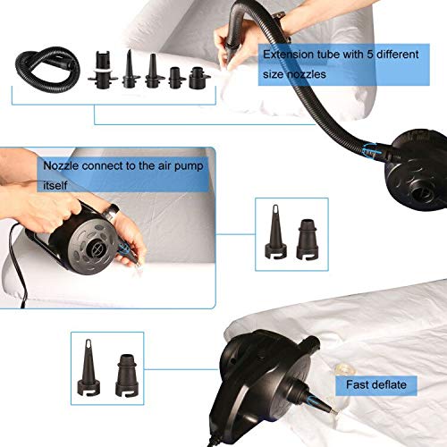 Omont Electric Air Pump Quick-Fill High Power Air Mattress Pump Inflator Deflator Suitable for Yoga Exercise Ball Raft Bed Boat Pool Toy and Balloons with Multiple Nozzles, AC 110-120V - Thumbnail 4