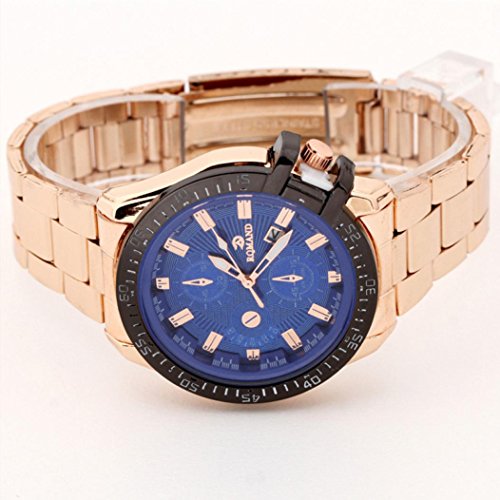 Fashion Men watch Stainless Steel Quartz watches Wrist Watch watch men Luxury Mens Black Dial Gold Stainless Steel Date Quartz Analog Sport Wrist Watch Susenstone (B)